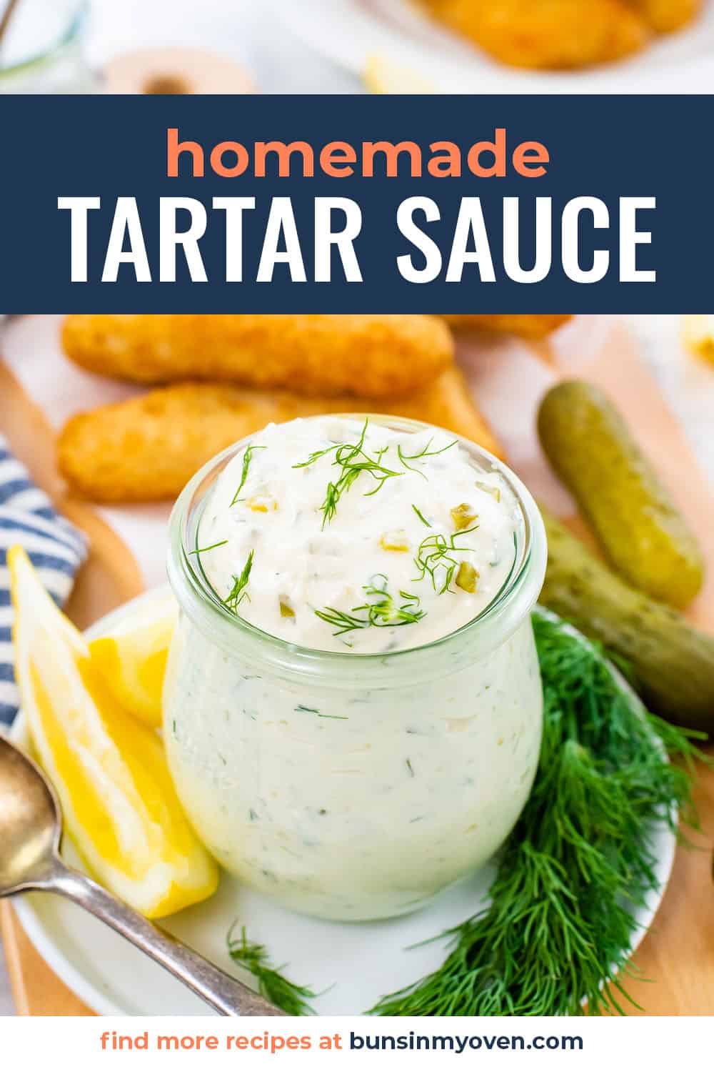 Tartar sauce in small glass jar.
