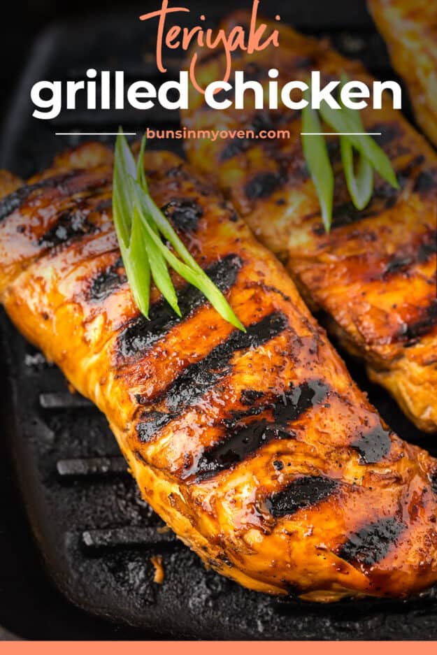 Grilled chicken on grill pan.