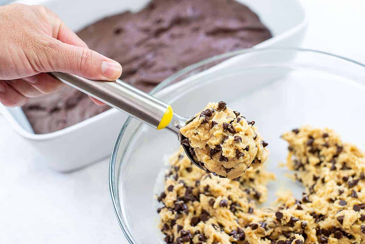 chocolate chip cookie dough on a scoop.