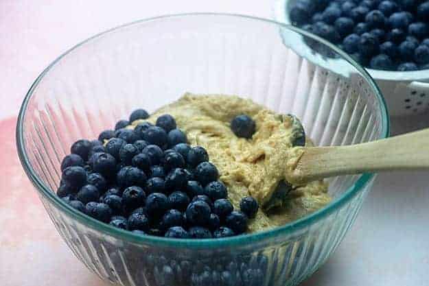 moist muffin batter with blueberries.