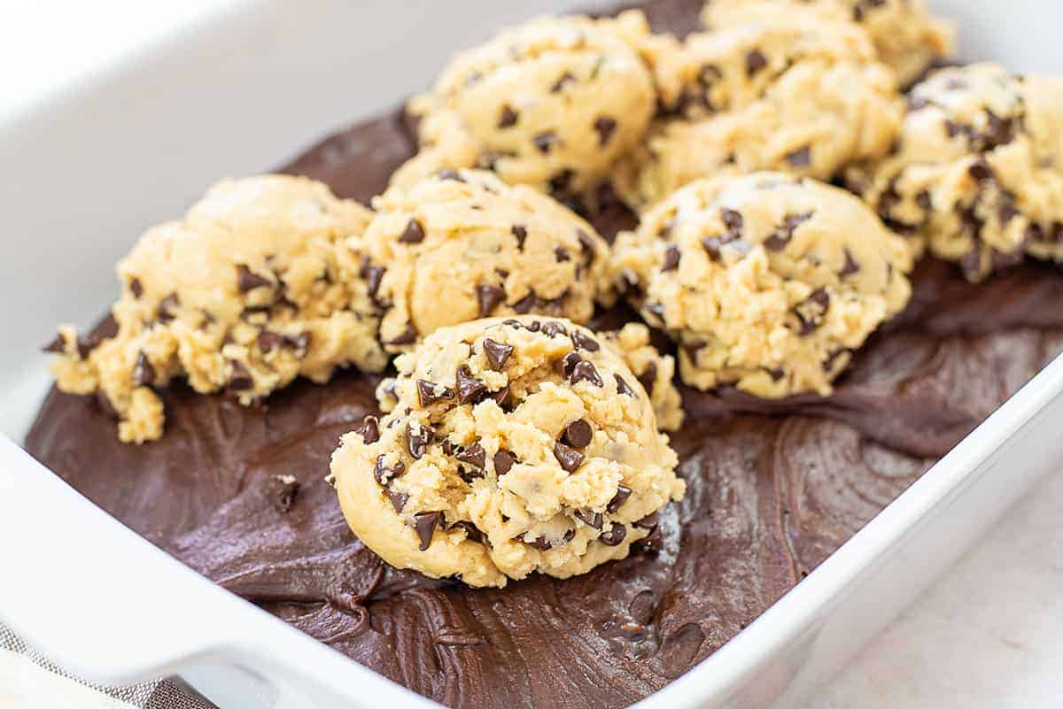 cookie dough on brownie batter.