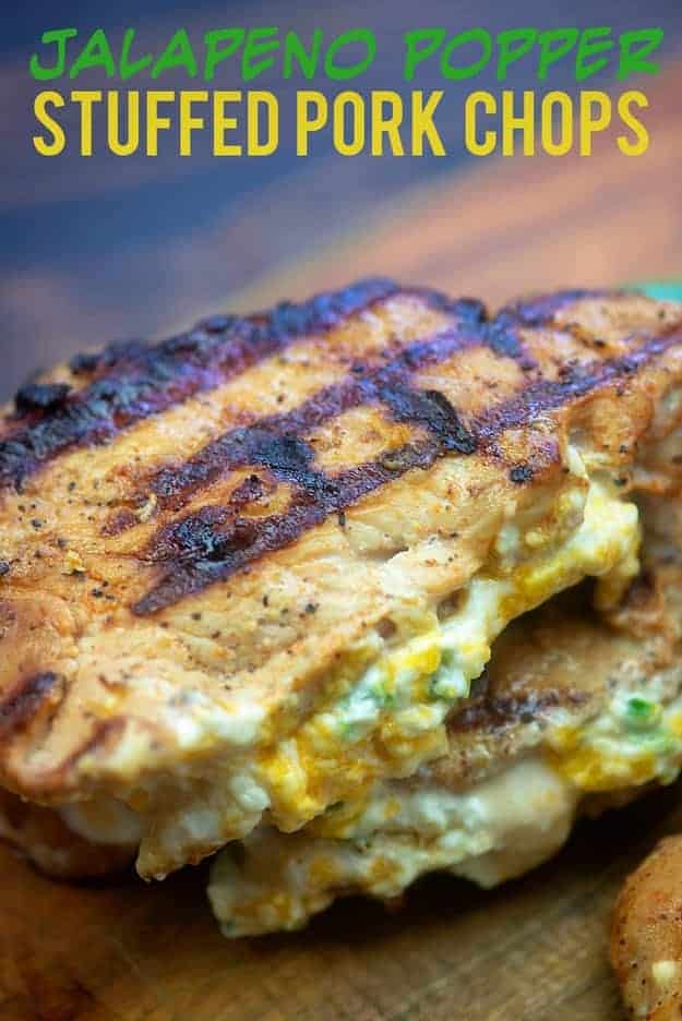 Grilled pork chops stacked on top of each other.