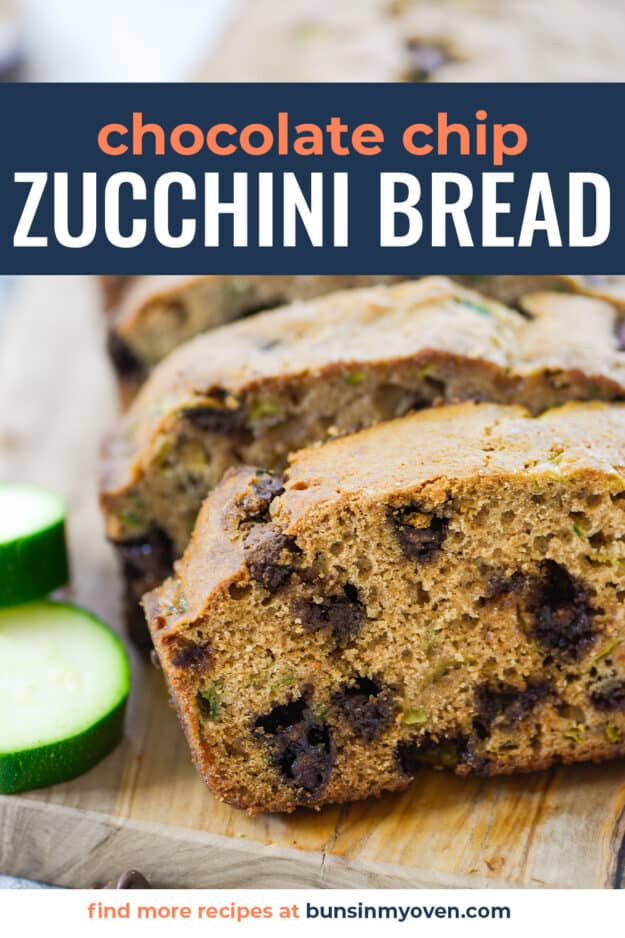 sliced zucchini bread with chocolate chips.