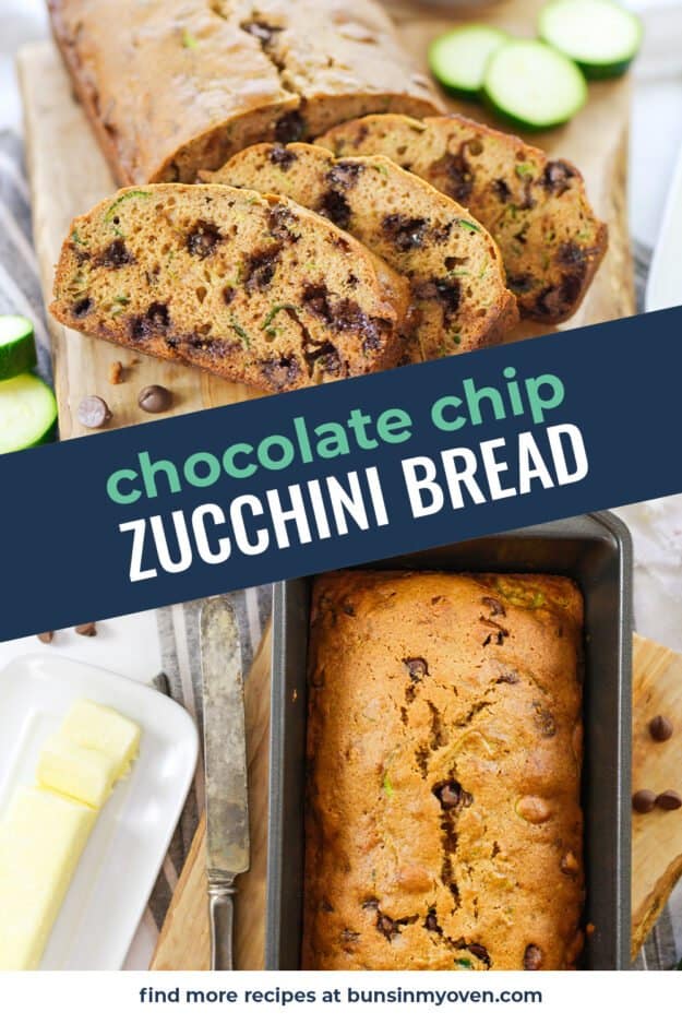 collage of chocolate chip zucchini bread images.