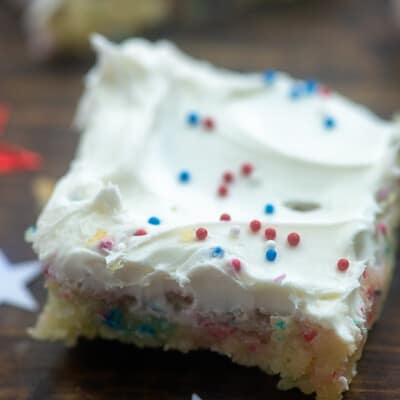 sugar cookie bars with white frosting.