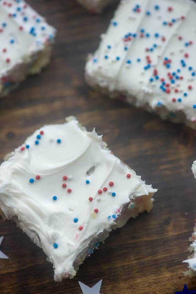 red white and blue cookie bars.