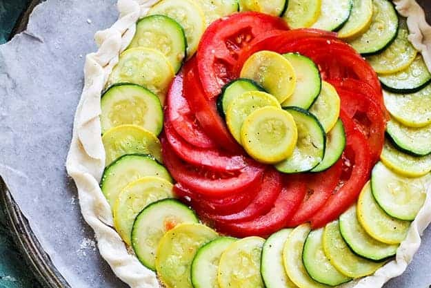 tart with zucchini and tomato. 