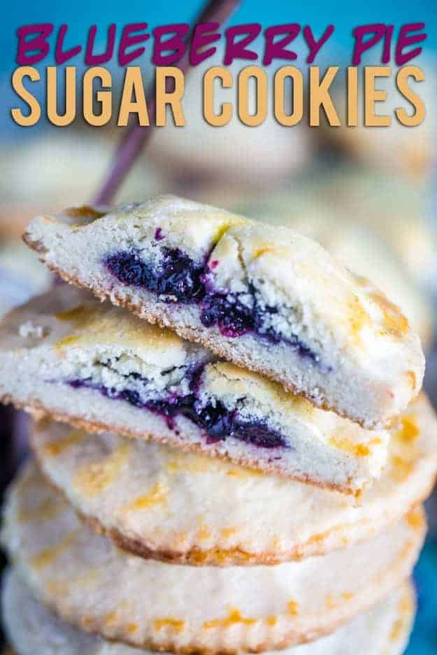 A blueberry cookie cut in half and stacked on top of itself