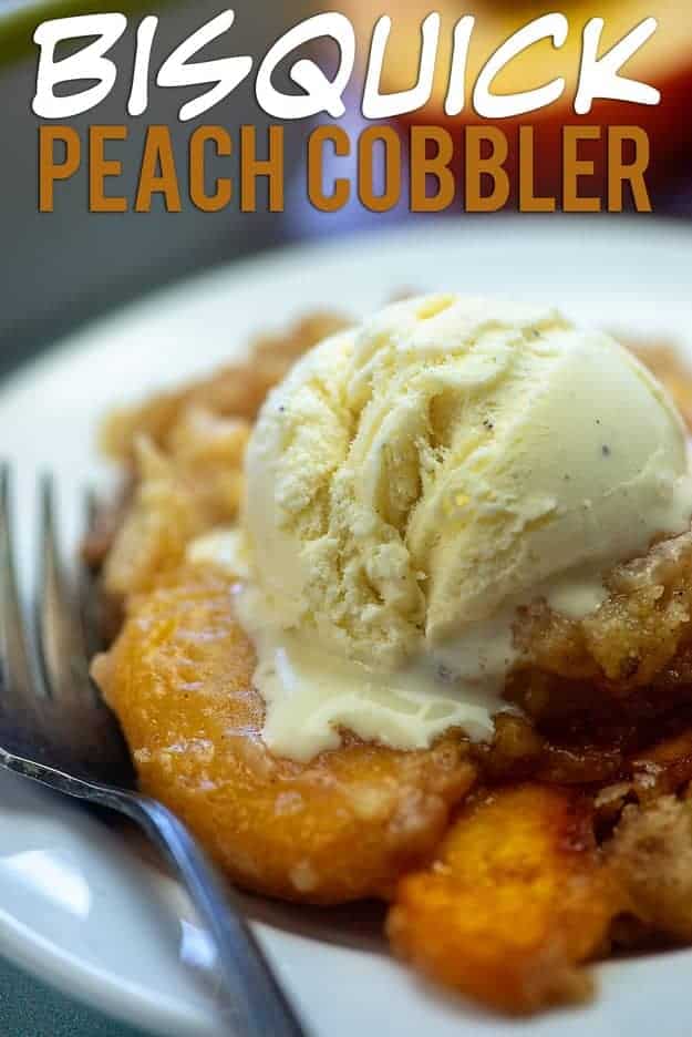 Vanilla ice cream melting on top of peach cobbler 
