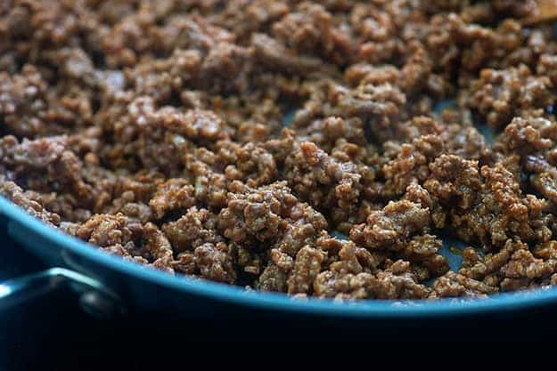 seasoned ground beef in skillet