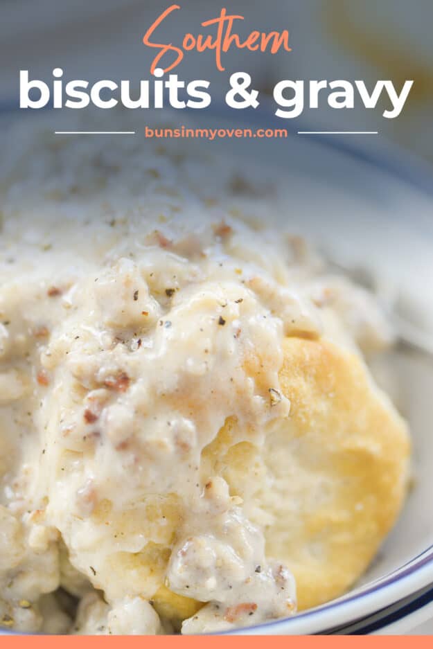 sausage gravy poured over biscuits.