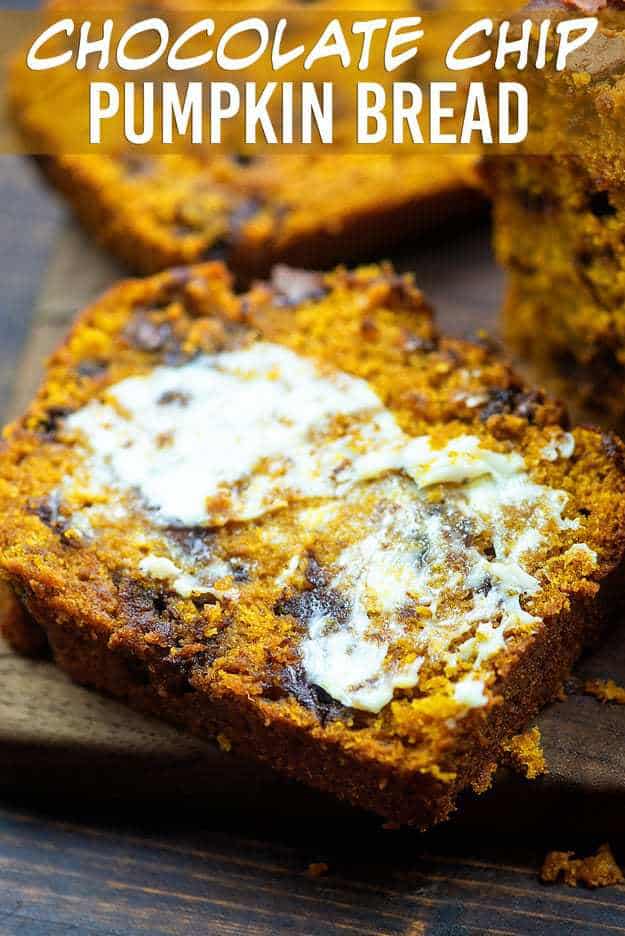 pumpkin chocolate chip bread slices