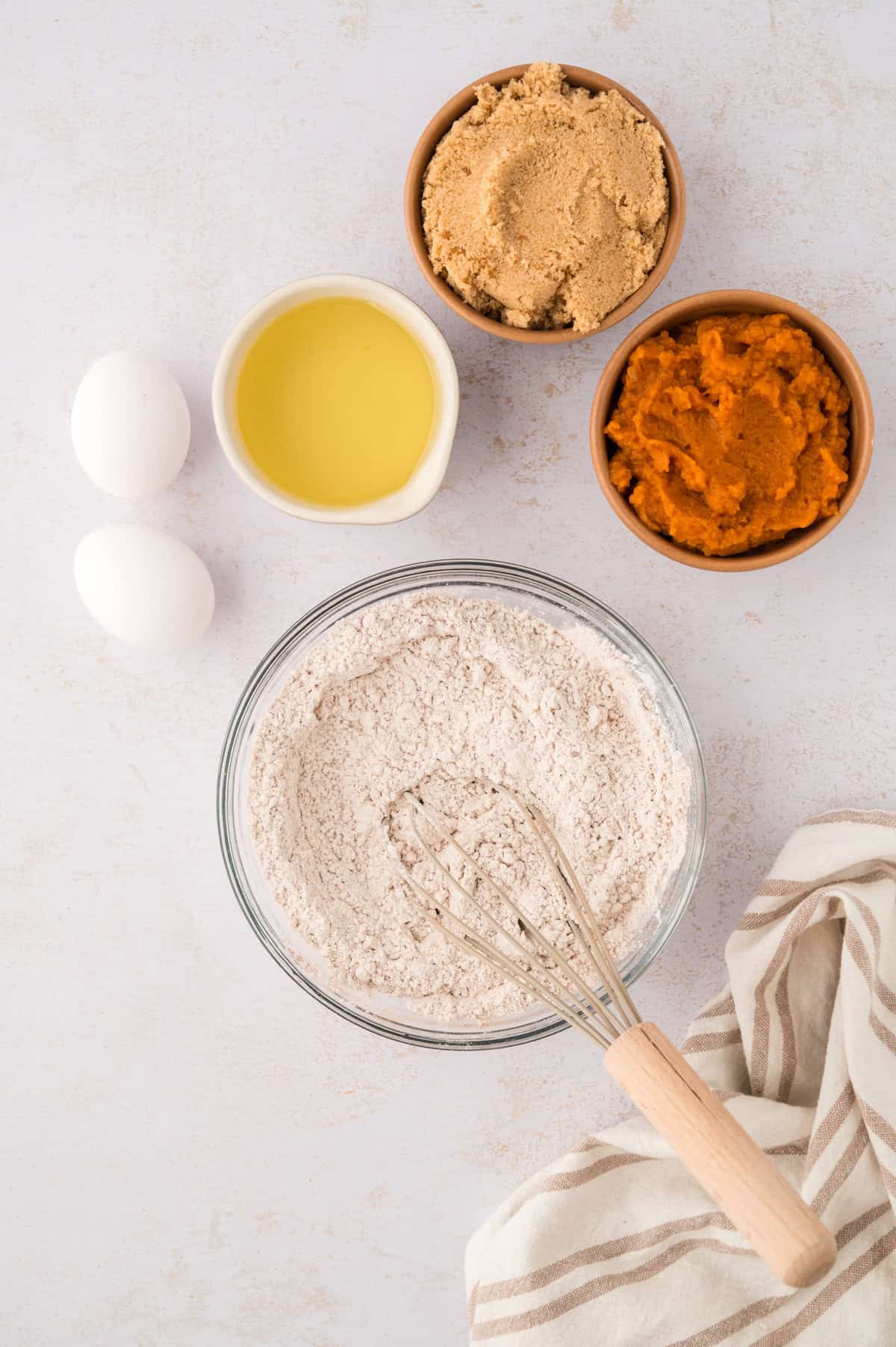 Dry ingredients in a mixing bowl.