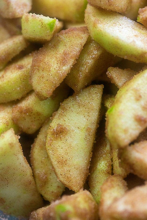 granny smith apples in cinnamon and sugar