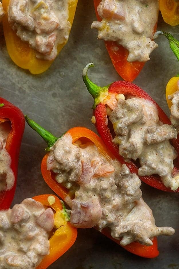mini peppers filled with cheesy taco filling