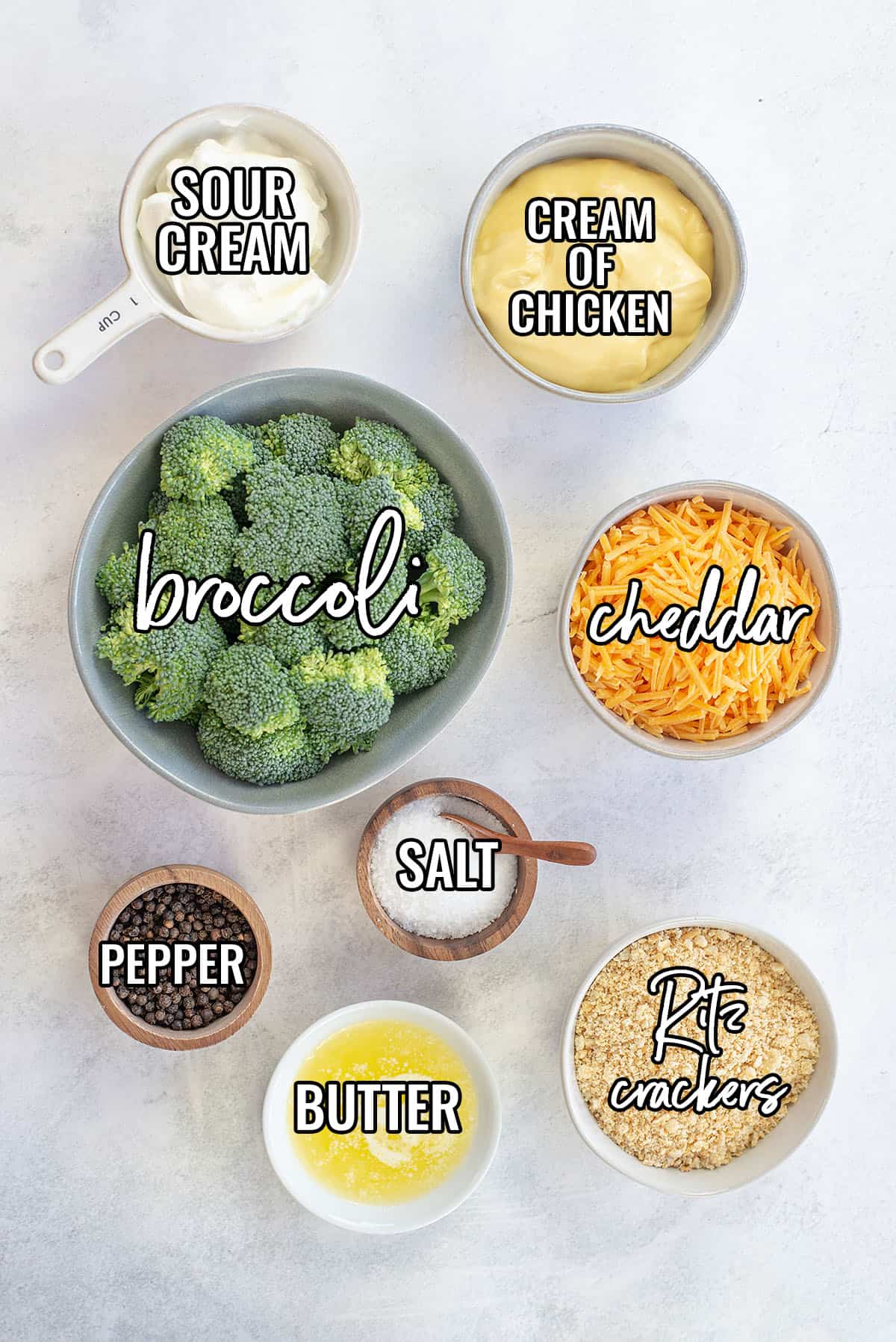 ingredients for broccoli cheese casserole recipe.