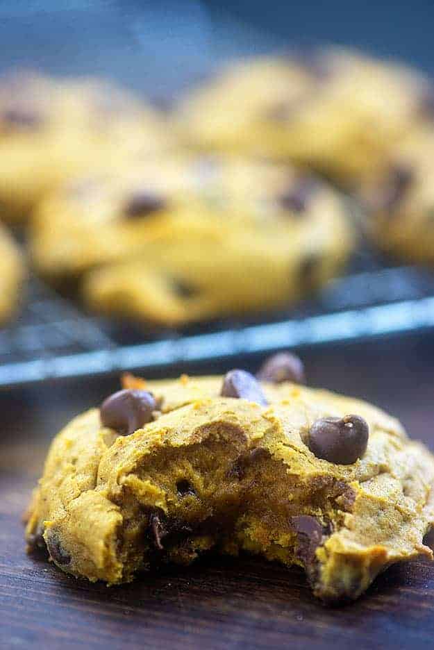 thick pumpkin spice cookies with chocolate chips