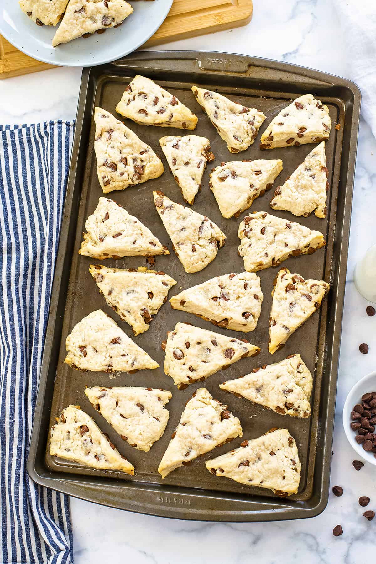 Baked scones on pan.