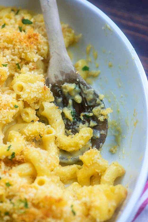 baked macaroni and cheese in casserole dish