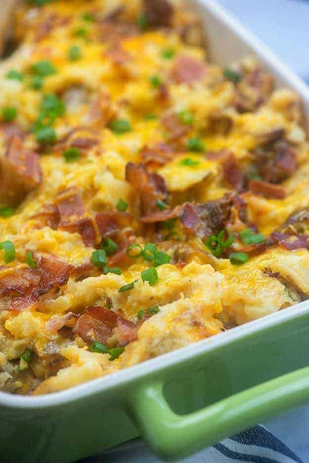 Loaded Twice Baked Potato Casserole Recipe with bacon and cheddar!