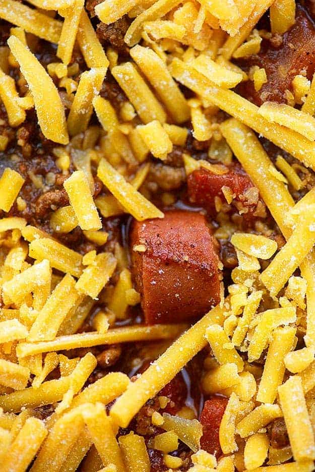 chili dog casserole with cheddar