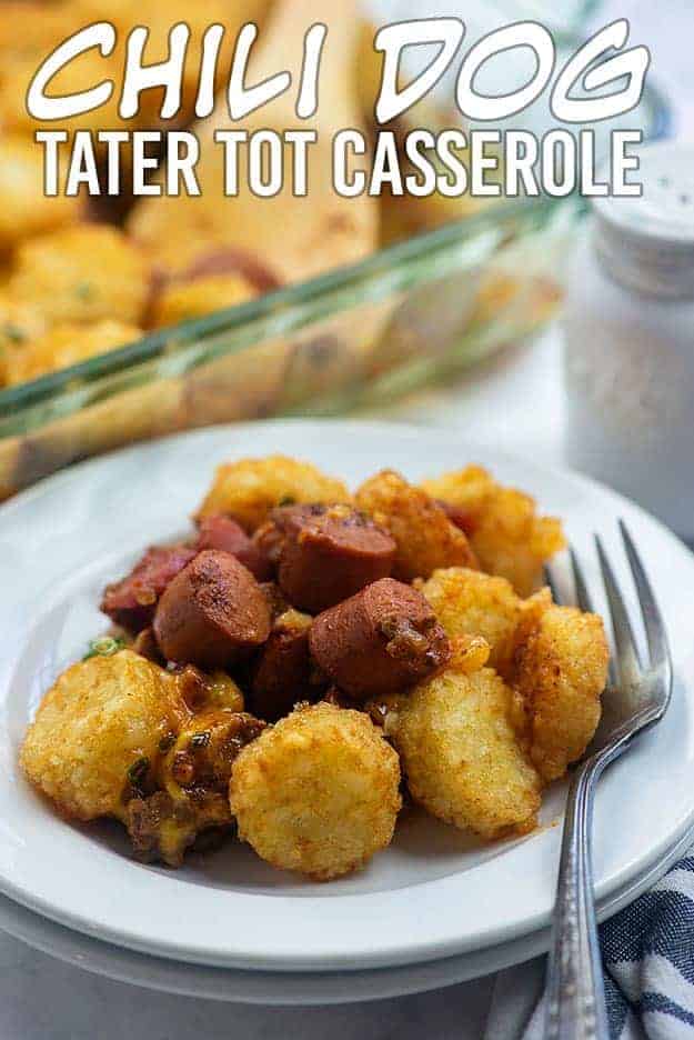 Chili Dog Casserole with tater tots!