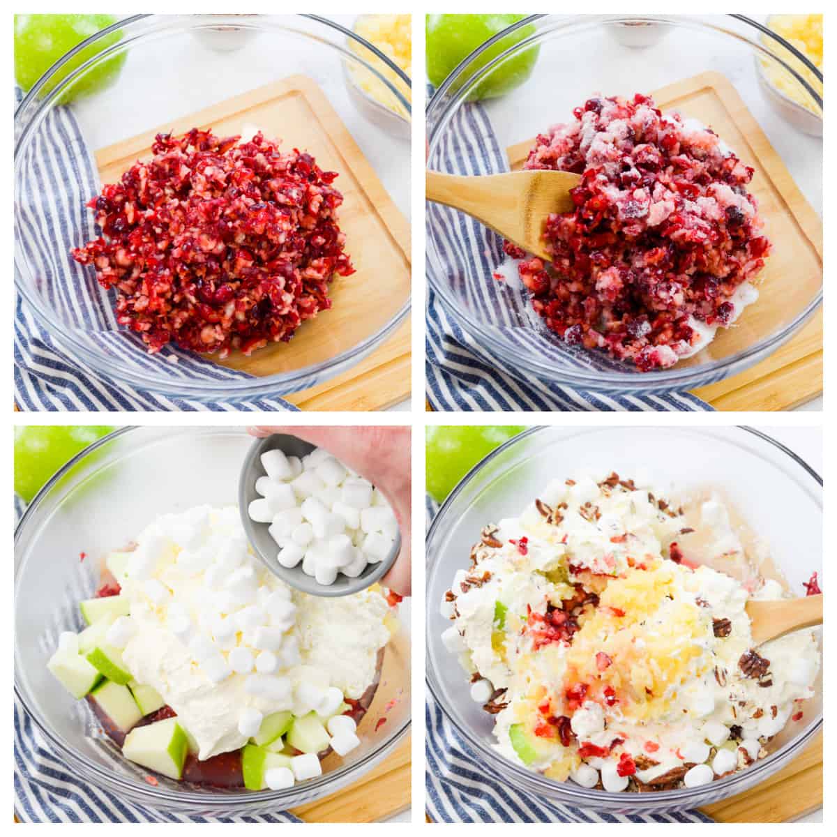 Collage showing to make cranberry salad recipe.