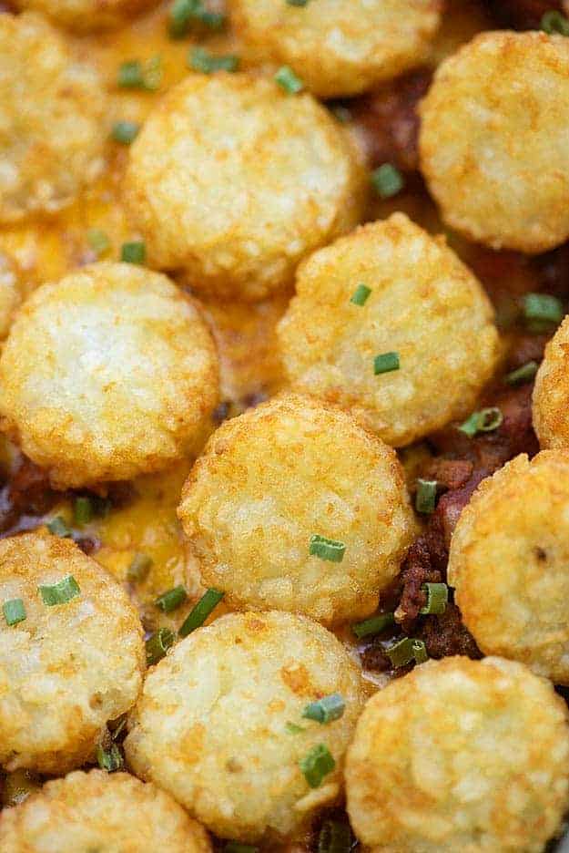 tater tot casserole close up image