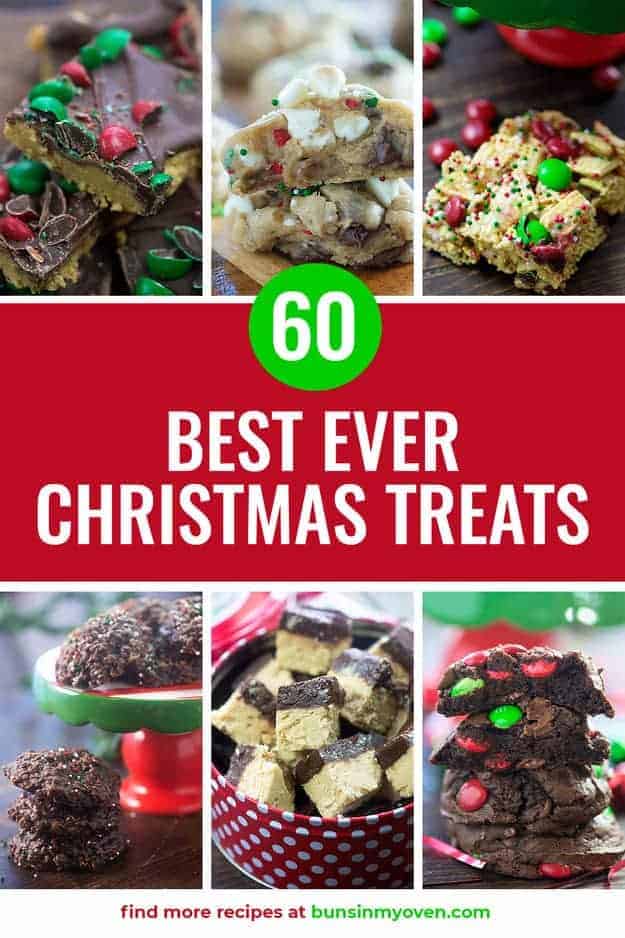 A bunch of different types Christmas treats in a photo collage.