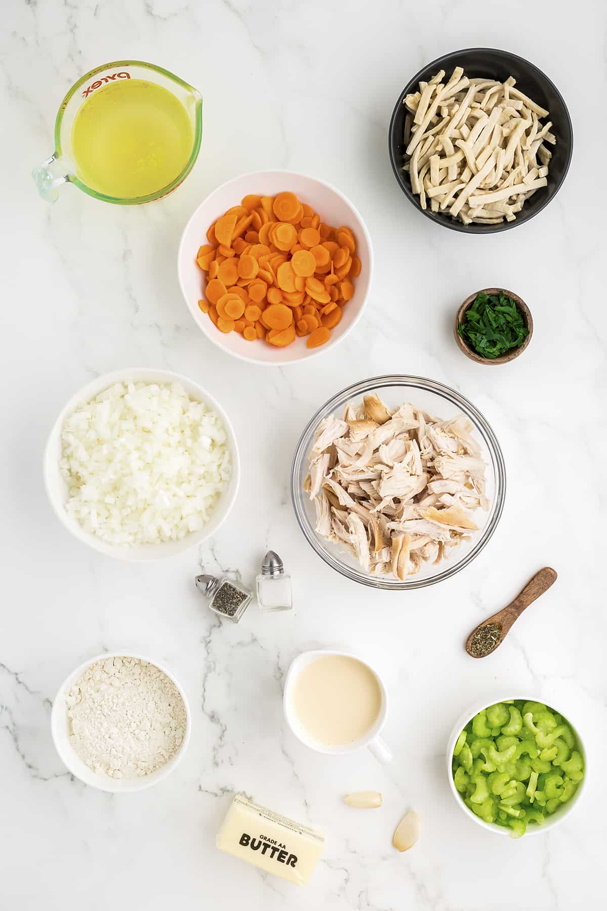 Ingredients for turkey noodle soup recipe.