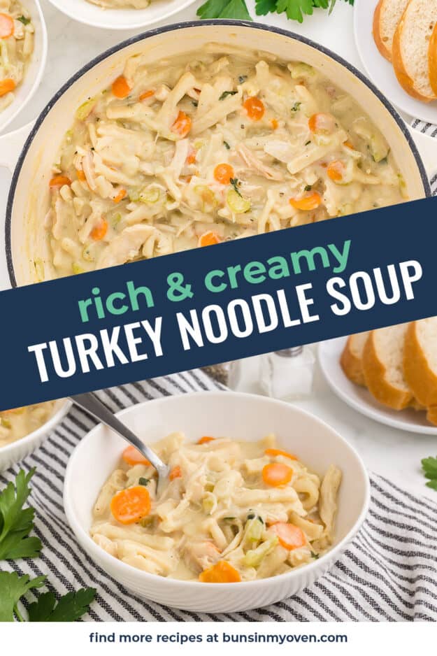 Collage of turkey noodle soup images.