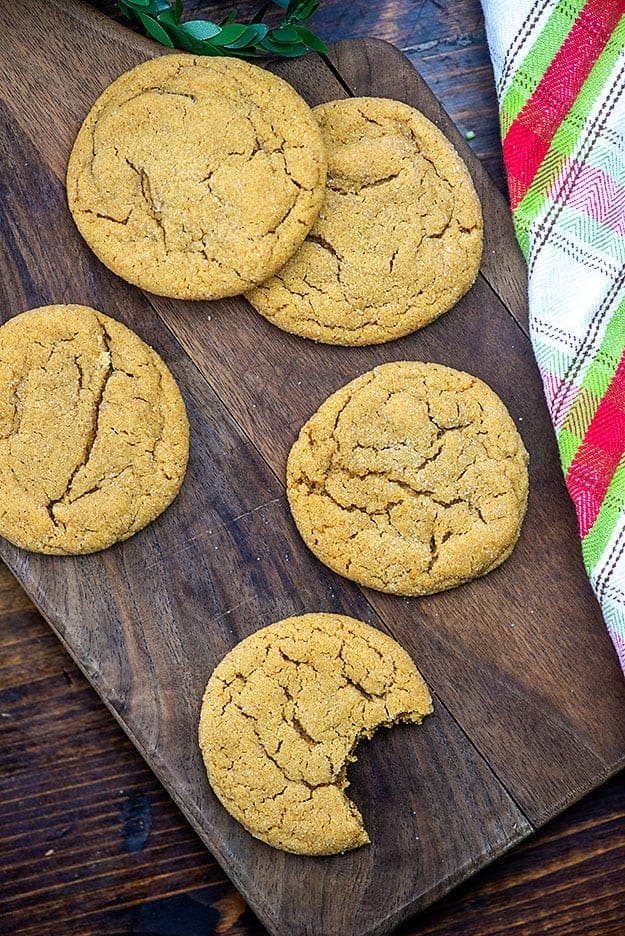 Several cookies on a wooden table