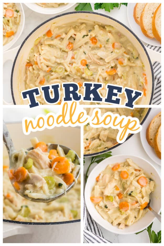 Collage of turkey soup recipe images.