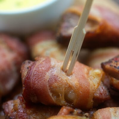 A toothpick going through bacon