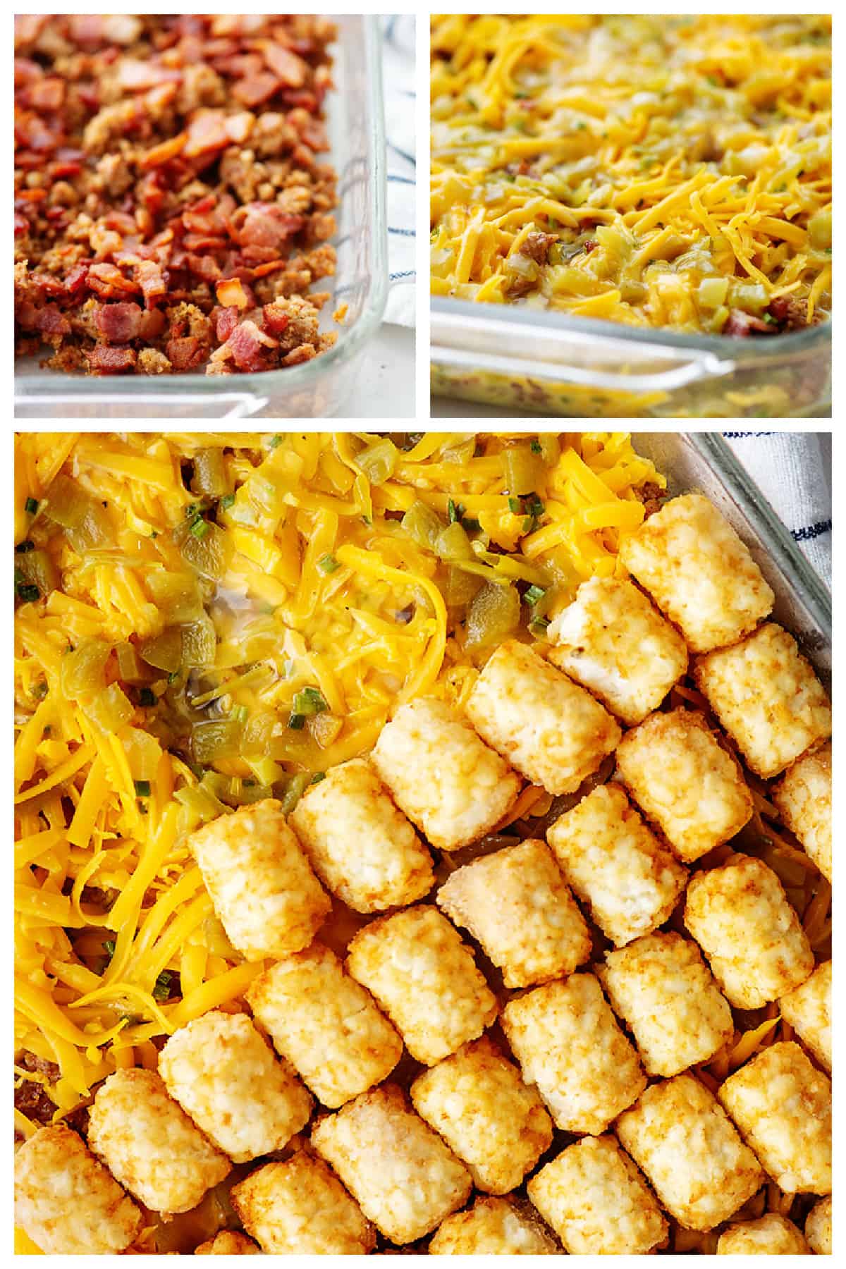 collage showing how to make tater tot casserole.