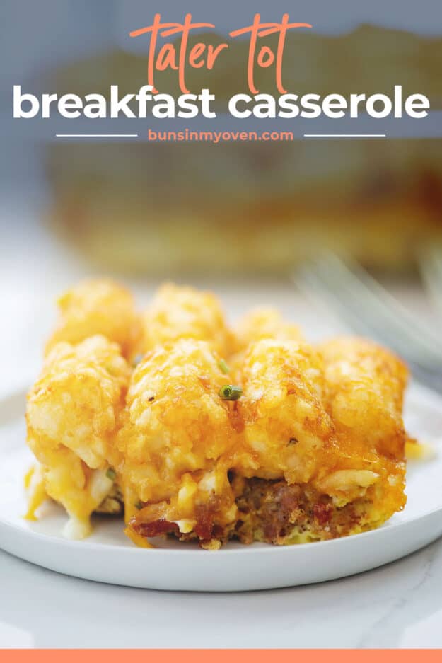 plateful of breakfast casserole with text for PInterest.
