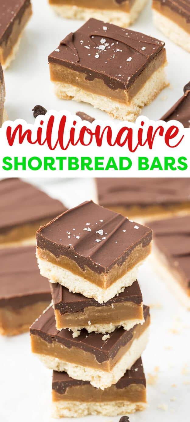 Collage of millionaire shortbread bars images.