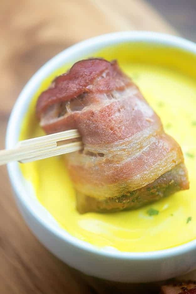 pork bites dipped in honey mustard