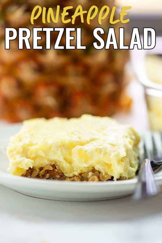 pineapple pretzel salad on white plate