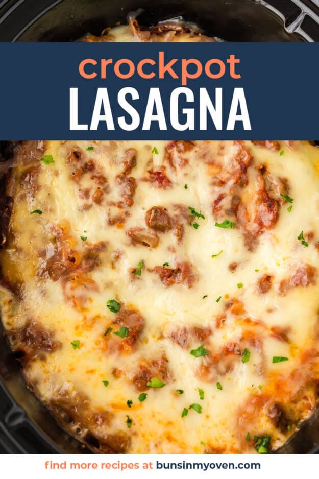 Cheesy lasagna in a crockpot.