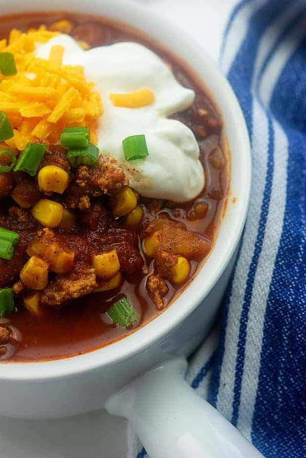 slow cooker turkey chili recipe in bowl