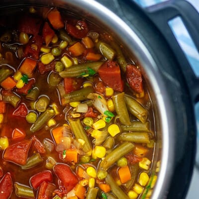 Vegetable soup in an instant pot.