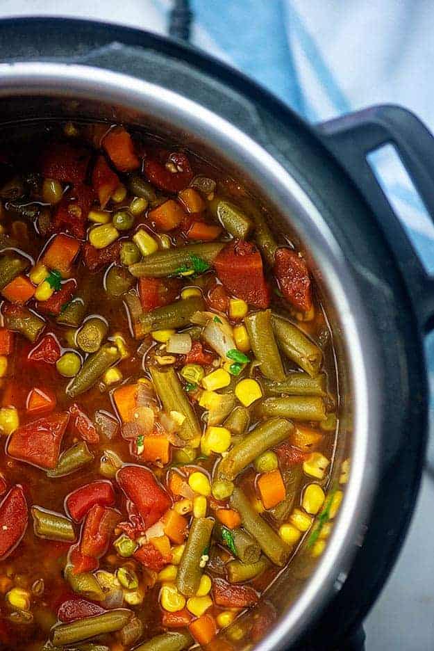 Vegetable soup in an instant pot.