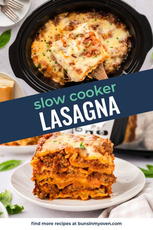 Collage of crock pot lasagna images.