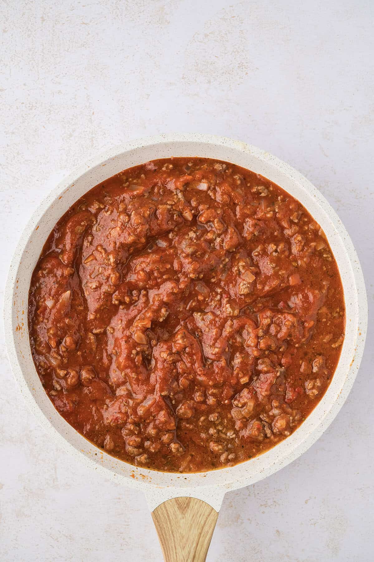 Meat sauce in skillet.