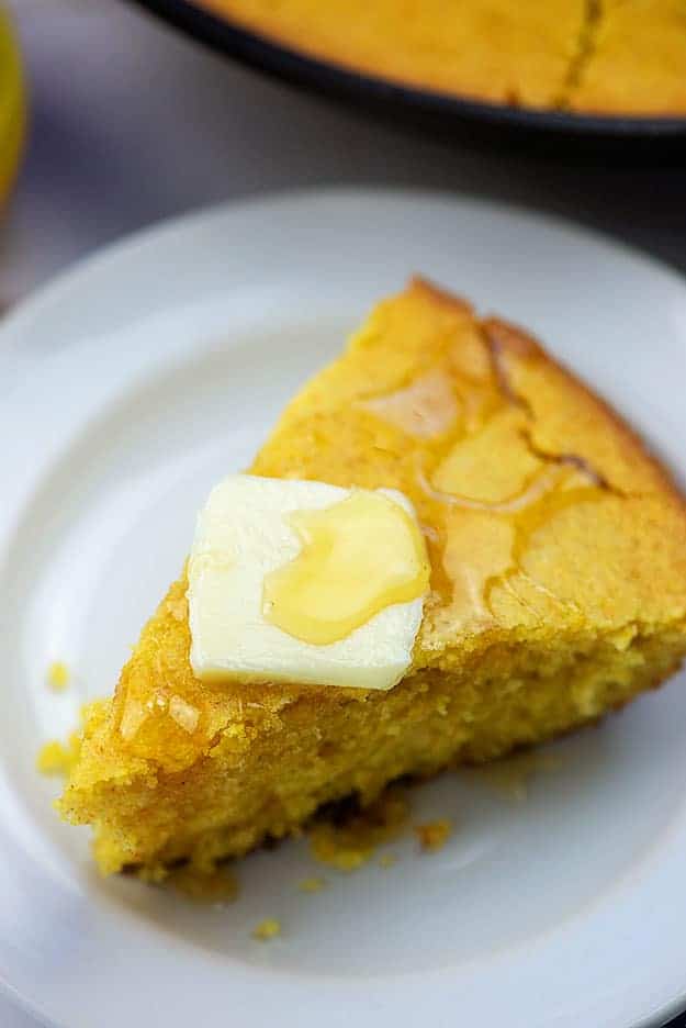 homemade cornbread with honey and butter