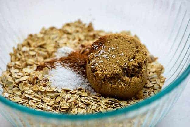 ingredients for baked oatmeal in glass bowl