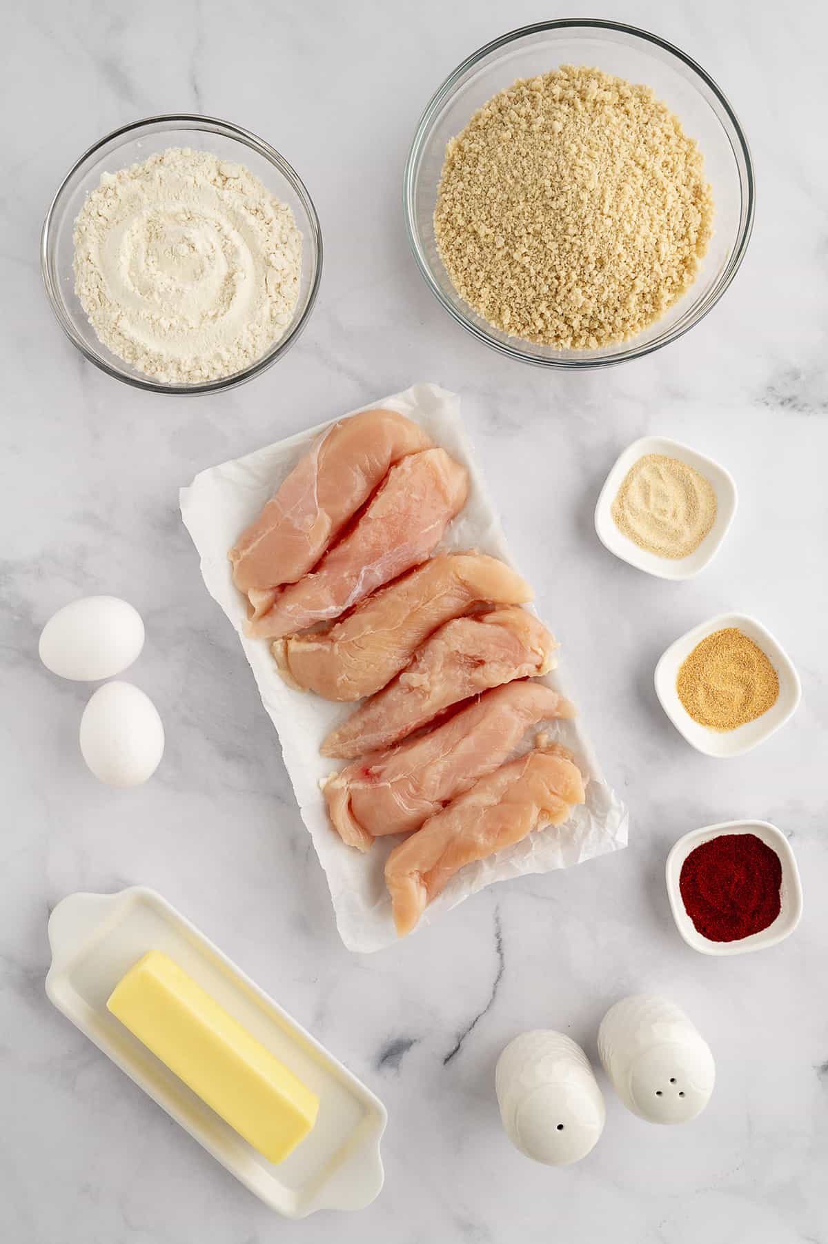 Ingredients for chicken tenders recipe.