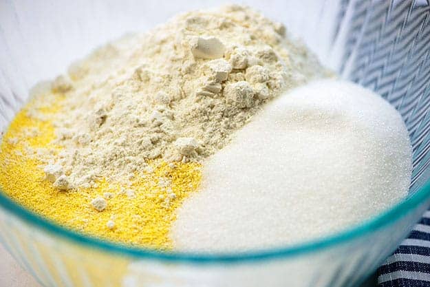 ingredients for cornbread in mixing bowl