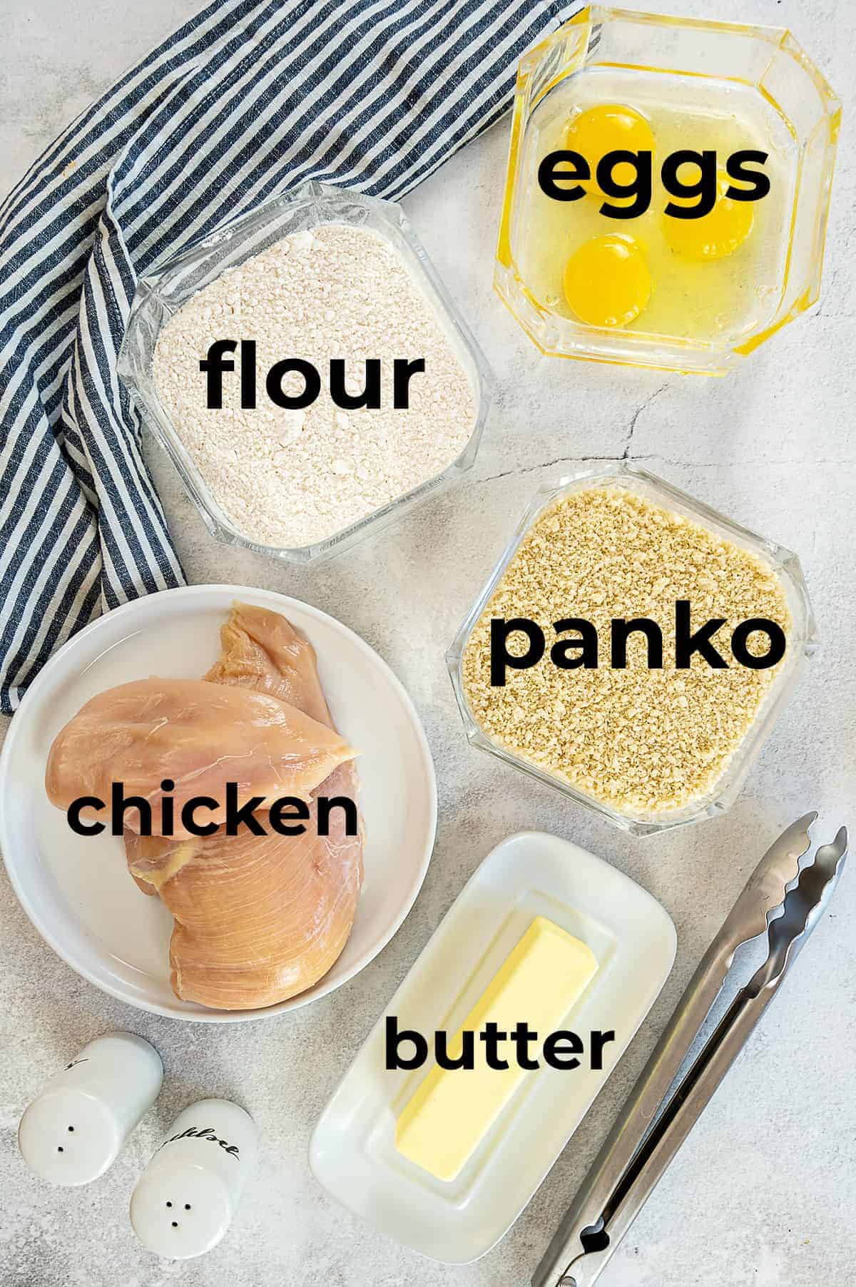 overhead view of ingredients for chicken strips.